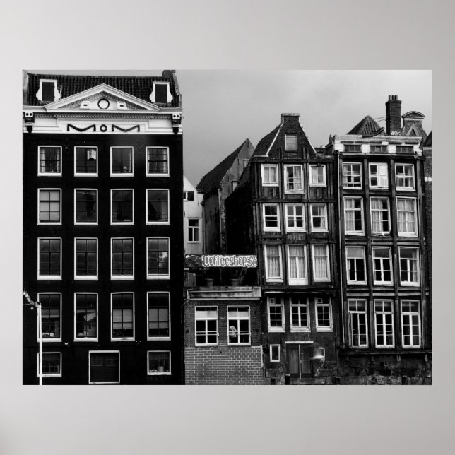 Amsterdam Coffee Shop B/W Art Print (Front)