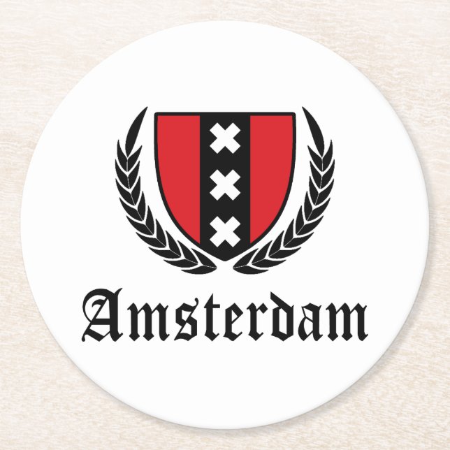 Amsterdam Crest Round Paper Coaster (Front)