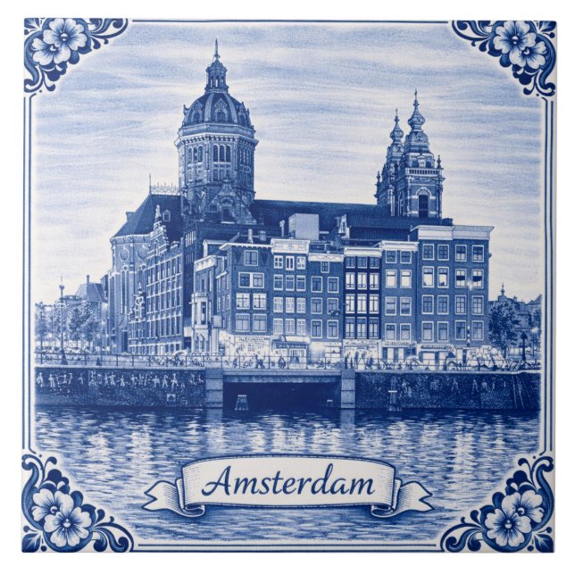 Amsterdam Delft Blue style ceramic tile (Front)