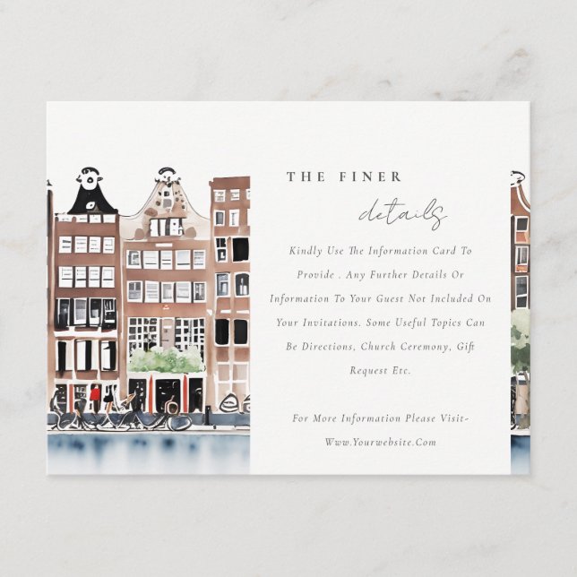 Amsterdam Dutch Canal Landscape Wedding Details Enclosure Card (Front)