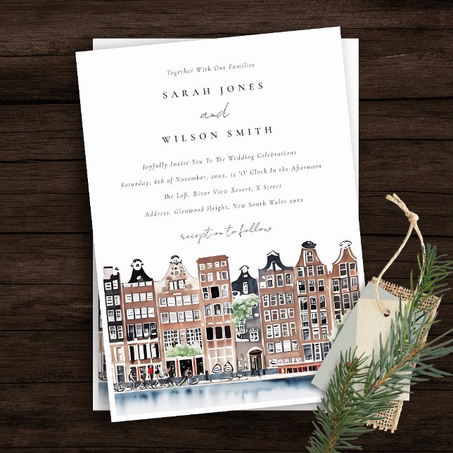 Amsterdam Dutch Canal Watercolor Landscape Wedding Invitation (Creator Uploaded)