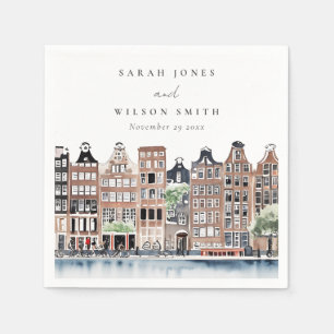 Amsterdam Dutch Canal Watercolor Landscape Wedding Napkin