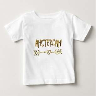 Amsterdam Dutch Love Gold Look Typography Elegant Baby T-Shirt