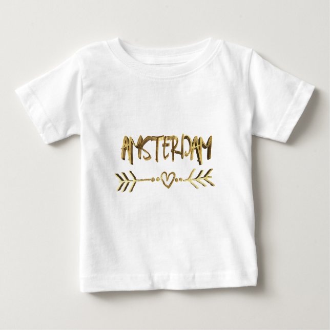 Amsterdam Dutch Love Gold Look Typography Elegant Baby T-Shirt (Front)