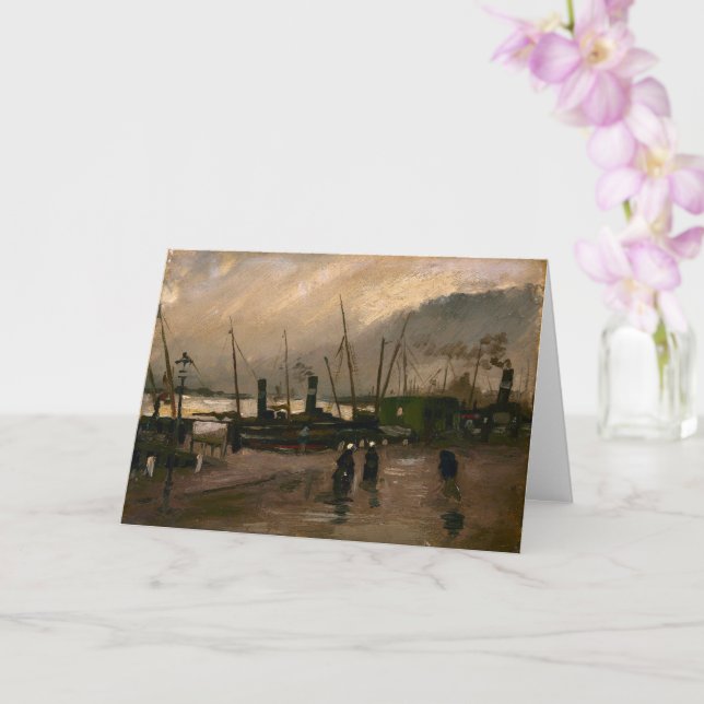 Amsterdam Fishermen's Harbour Storm by Vincent Gog Card (Orchid)