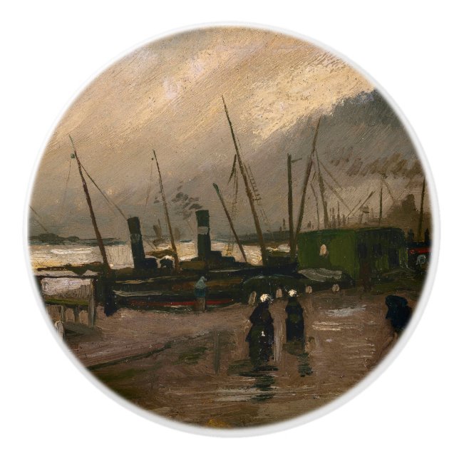 Amsterdam Fishermen's Harbour Storm by Vincent Gog Ceramic Knob (Front)