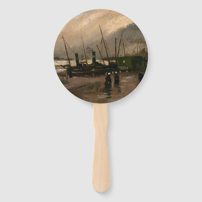 Amsterdam Fishermen's Harbour Storm by Vincent Gog Hand Fan (Front)