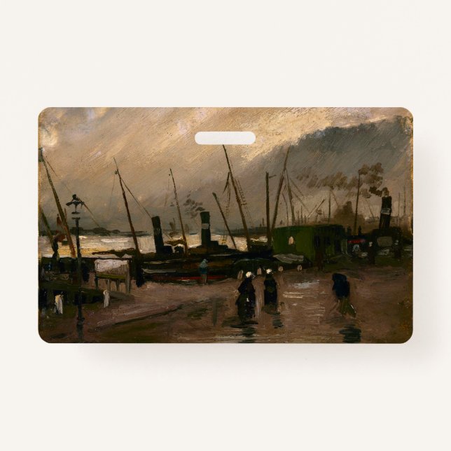 Amsterdam Fishermen's Harbour Storm by Vincent Gog ID Badge (Front)