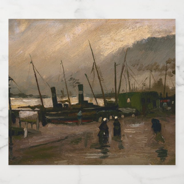 Amsterdam Fishermen's Harbour Storm by Vincent Gog Liquor Bottle Label (Single Label)