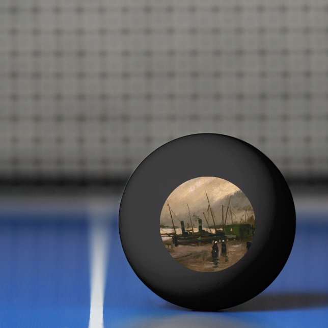 Amsterdam Fishermen's Harbour Storm by Vincent Gog Ping Pong Ball (Net)