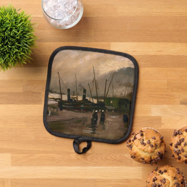 Amsterdam Fishermen's Harbour Storm by Vincent Gog Pot Holder (Top Down)
