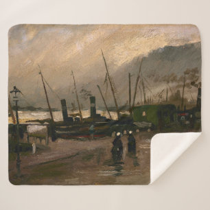 Amsterdam Fishermen's Harbour Storm by Vincent Gog Sherpa Blanket