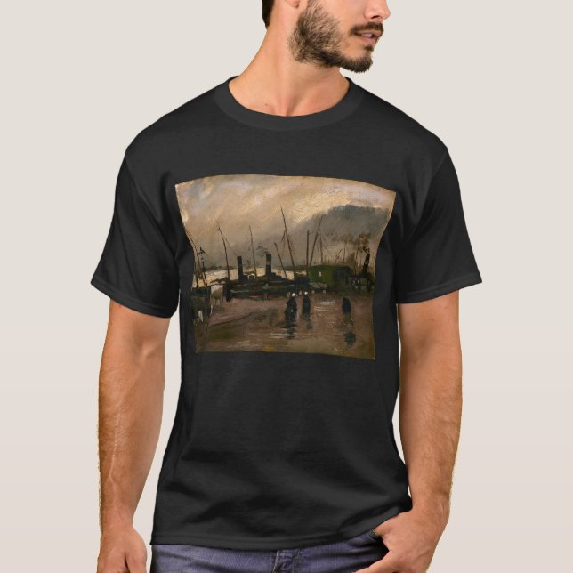 Amsterdam Fishermen's Harbour Storm by Vincent Gog T-Shirt (Front)