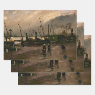 Amsterdam Fishermen's Harbour Storm by Vincent Gog Wrapping Paper Sheet