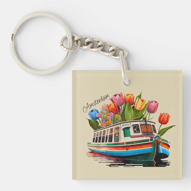 Amsterdam Holland Boat Travel Key Ring (Front)