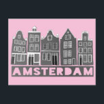 Amsterdam Holland Canal Houses Travel Black WHite Postcard<br><div class="desc">Send a message with this sweet whimsical Amsterdam houses pattern art postcard.You can customise it and change or add text too. Add your own text on the back side. Check my shop for lots more colours and patterns! And more matching items too like totes, stickers, magnets, hats and tees. Let...</div>
