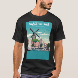 Amsterdam Holland Windmill Travel Poster  T-Shirt