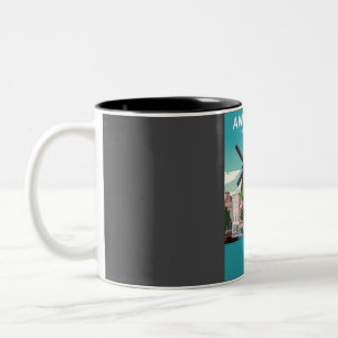 Amsterdam Holland Windmill Travel Poster Two-Tone Coffee Mug