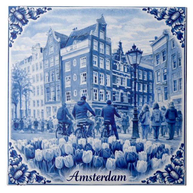 Amsterdam houses Delft Blue style tile (Front)