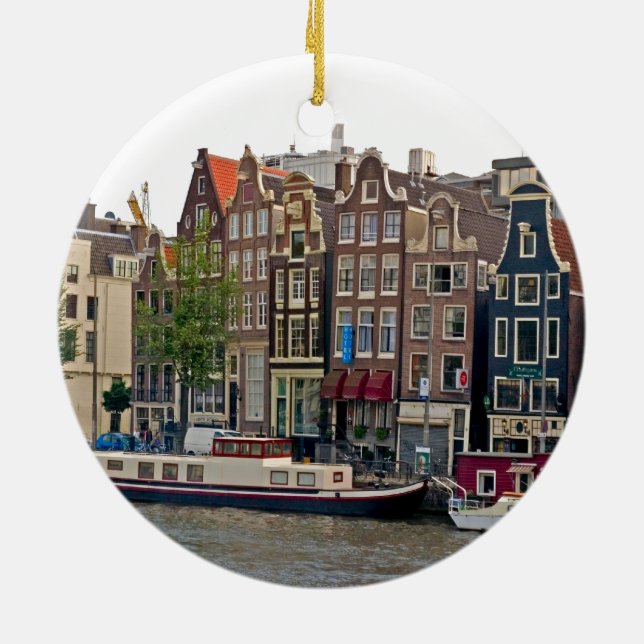 Amsterdam, houses on the canal ceramic tree decoration (Back)