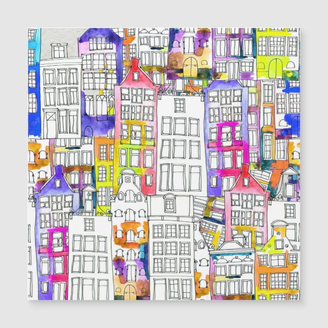 Amsterdam Houses: Watercolor Seamless Pattern (Front)