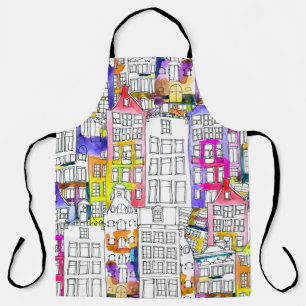 Amsterdam Houses: Watercolor Seamless Pattern Apron