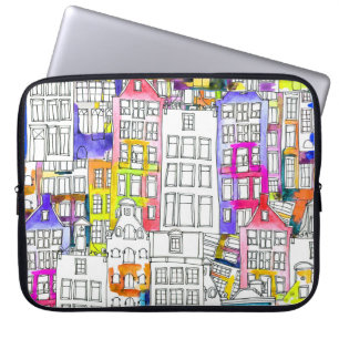 Amsterdam Houses: Watercolor Seamless Pattern Laptop Sleeve
