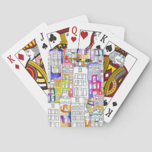 Amsterdam Houses: Watercolor Seamless Pattern Playing Cards