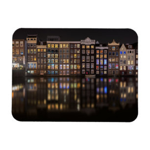 Amsterdam houses with colourful lights in the magnet