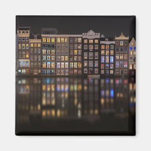 Amsterdam houses with colourful lights in the magnet