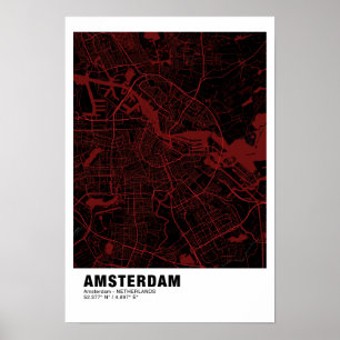 Amsterdam Map Poster - Amsterdam Black & Red Map 
