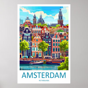 Amsterdam National Travel Poster Park Ski Vintage