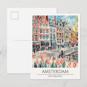 Amsterdam Netherlands Art Illustration Travel Postcard
