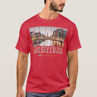 Amsterdam Netherlands at night Holland vintage sou T-Shirt