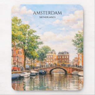 Amsterdam Netherlands Canal Colourful City   Trave Mouse Pad