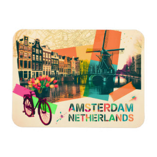 Amsterdam Netherlands Canal Vintage Pop Art Travel Magnet