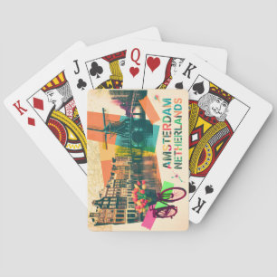 Amsterdam Netherlands Canal Vintage Pop Art Travel Playing Cards