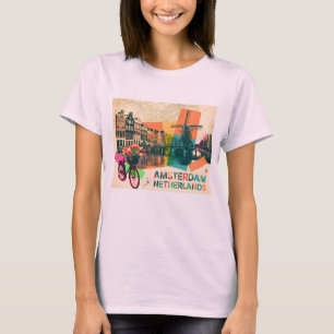 Amsterdam Netherlands Canal Vintage Pop Art Travel T-Shirt