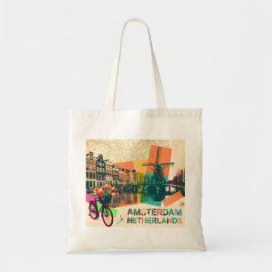 Amsterdam Netherlands Canal Vintage Pop Art Travel Tote Bag