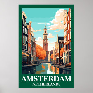 Amsterdam Netherlands Canal Vintage Travel Art Poster