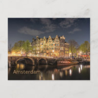 Amsterdam, Netherlands City Bridge Night View