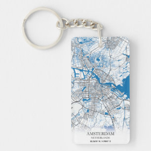 Amsterdam Netherlands City Map Travel Simple Key Ring