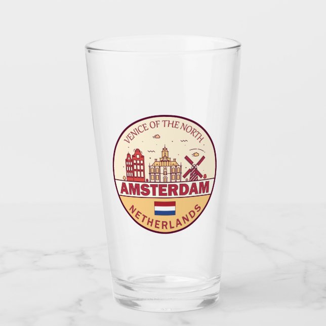 Amsterdam Netherlands City Skyline Emblem Glass (Front)