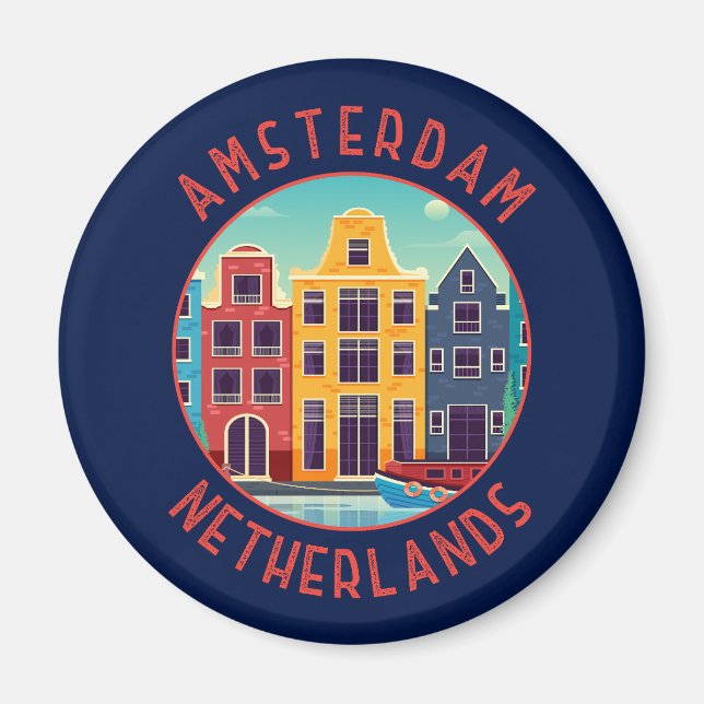 Amsterdam Netherlands Colourful Houses Distressed Magnet (Front)