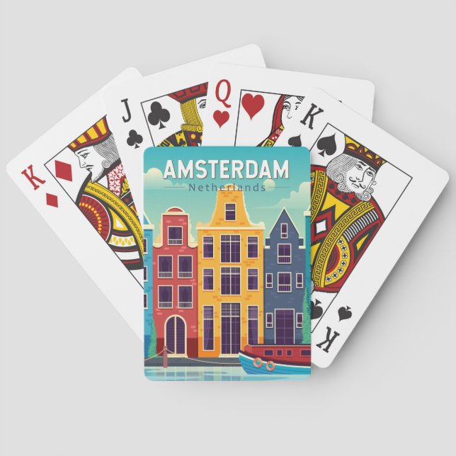 Amsterdam Netherlands Colourful Houses Travel Retr Playing Cards (Back)