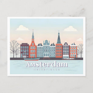Amsterdam Netherlands Damrak Pastel Travel Design Postcard