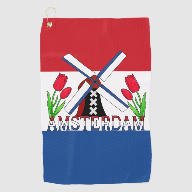 Amsterdam Netherlands Flag Golf Towel (Front)