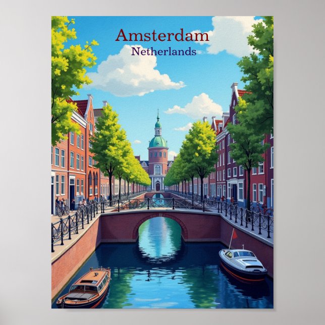 Amsterdam Netherlands Gouache Illustration Travel Poster (Front)
