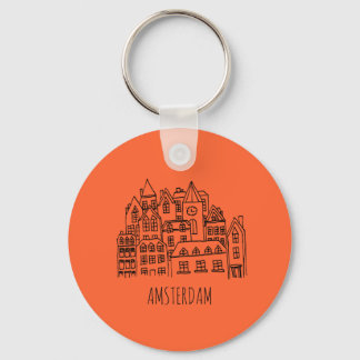 Amsterdam Netherlands Holland City Souvenir Orange Key Ring