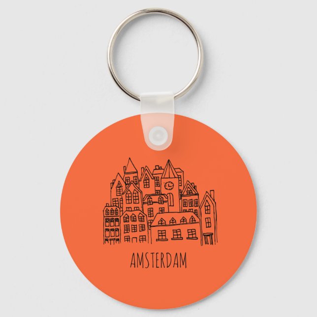 Amsterdam Netherlands Holland City Souvenir Orange Key Ring (Front)